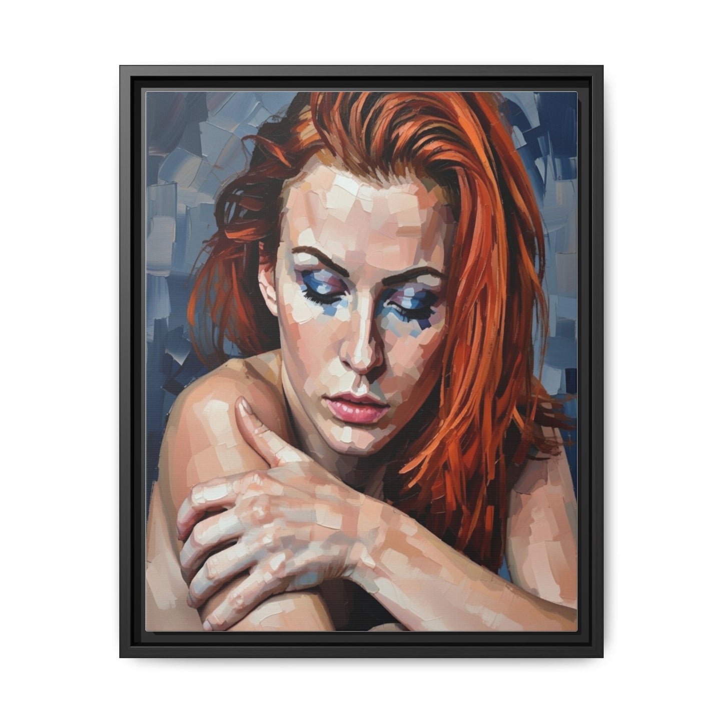 Framed Matte Canvas Art – Contemplative Redhead Portrait