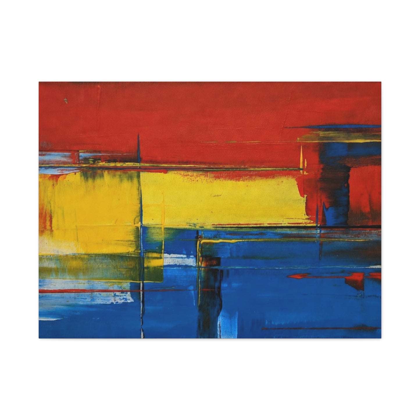 Abstract Color Block Matte Canvas Wall Art — Red, Yellow & Blue Stretched Canvas