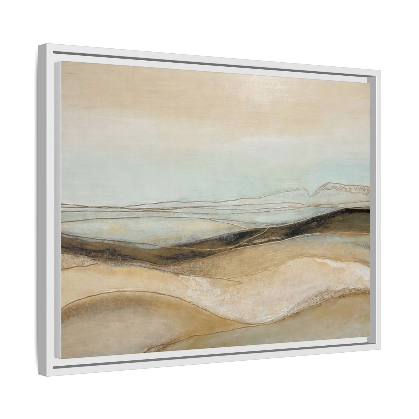 Framed Matte Canvas Wall Art — Neutral Abstract Landscape in Soft Blues & Earth Tones
