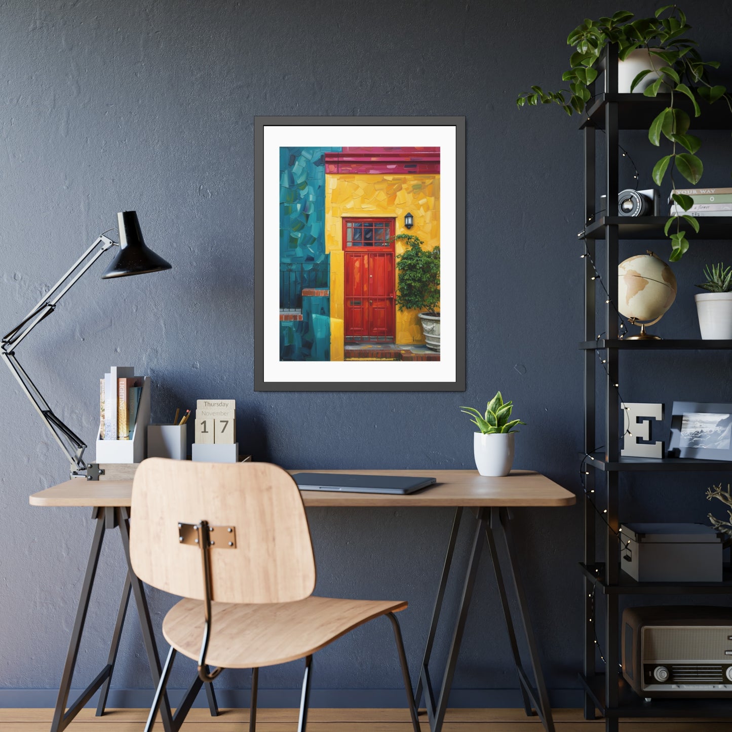 Framed Art Print - Vibrant Red Door Street Scene Poster