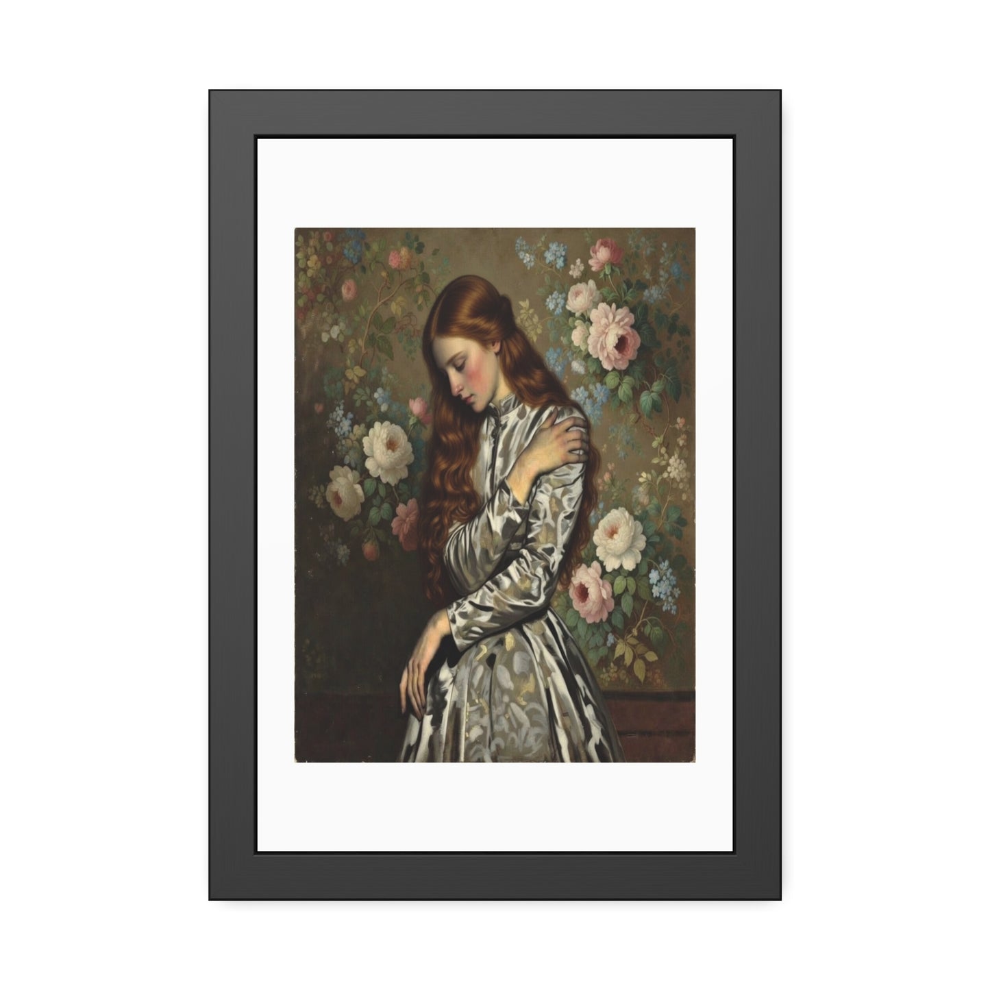 Framed Art Print — Vintage Portrait with Floral Background