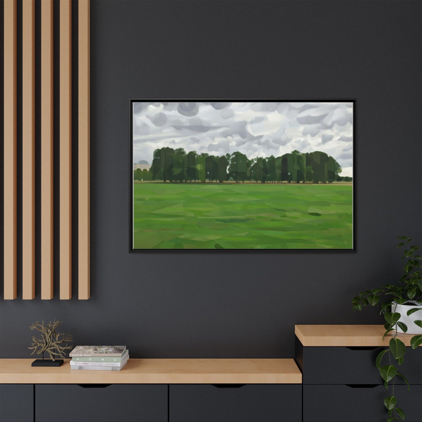Framed Matte Canvas Print — Minimalist Green Landscape Art