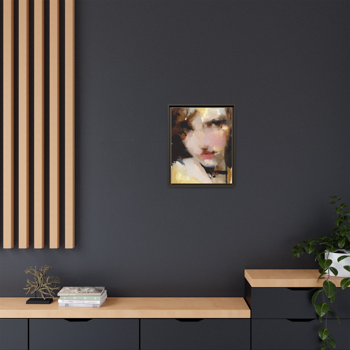 Abstract Portrait Matte Canvas Framed Print — Modern Feminine Wall Art