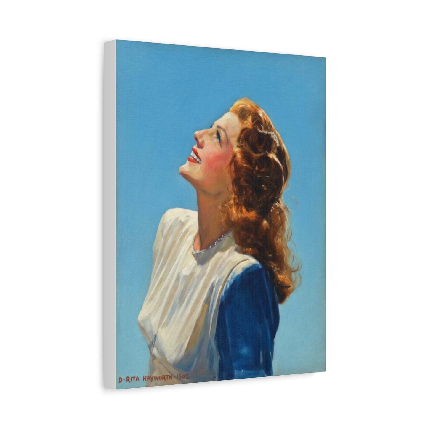 Vintage Rita Hayworth Portrait Matte Canvas Print — Woman Looking Up Wall Art