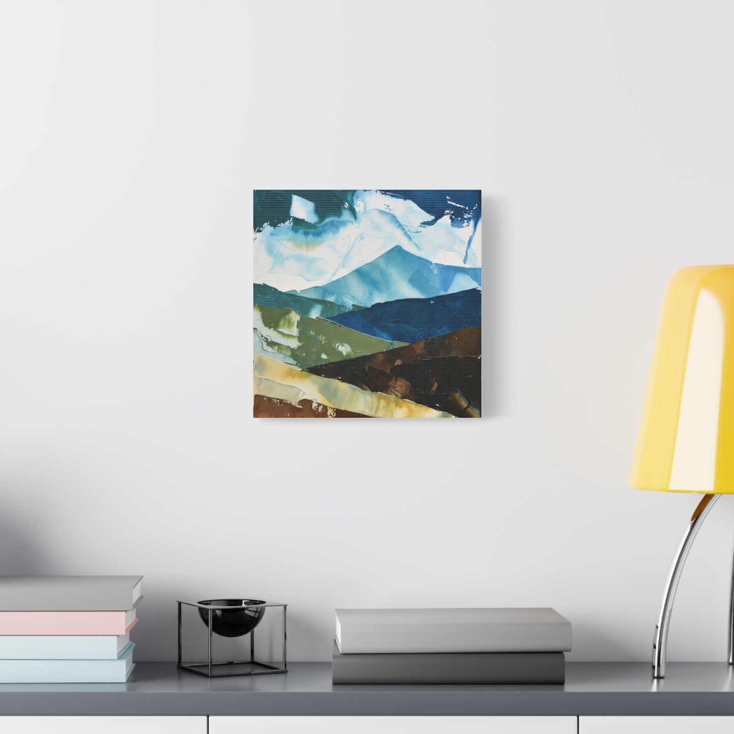 Abstract Mountain Landscape Matte Canvas Wall Art — Blue & Earth Tone Stretched Canvas