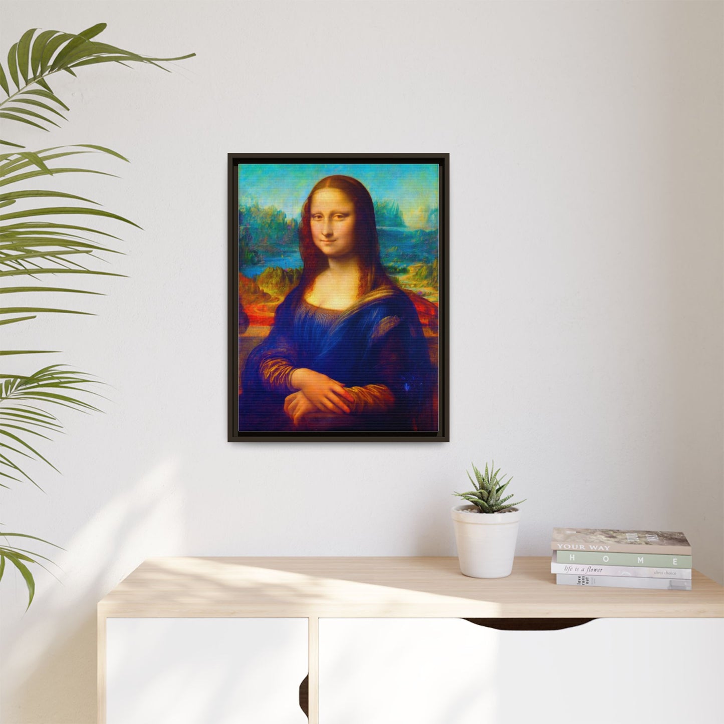 Framed Matte Canvas Print — Colorful Mona Lisa Wall Art