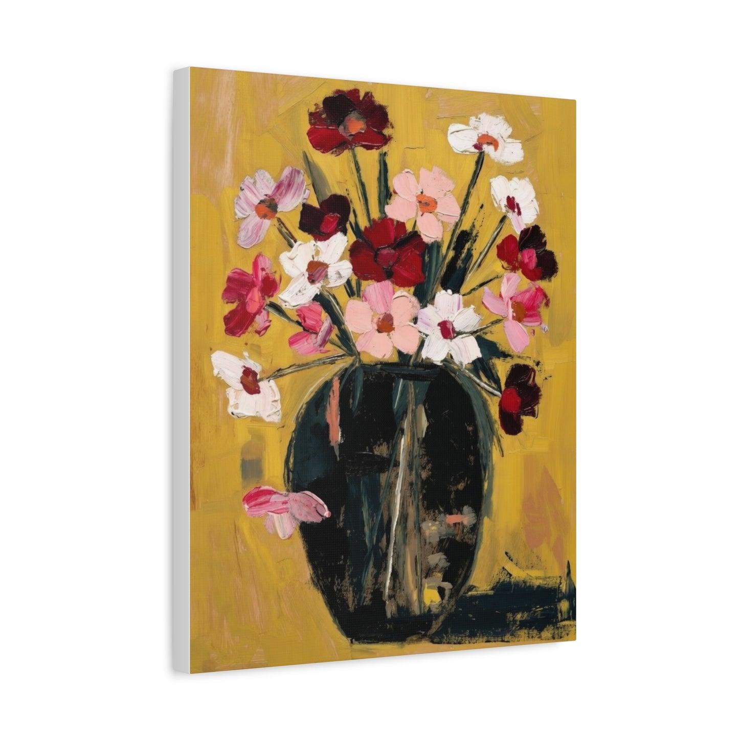 Floral Still Life Canvas Print  Pink & Red Wildflowers in Vase