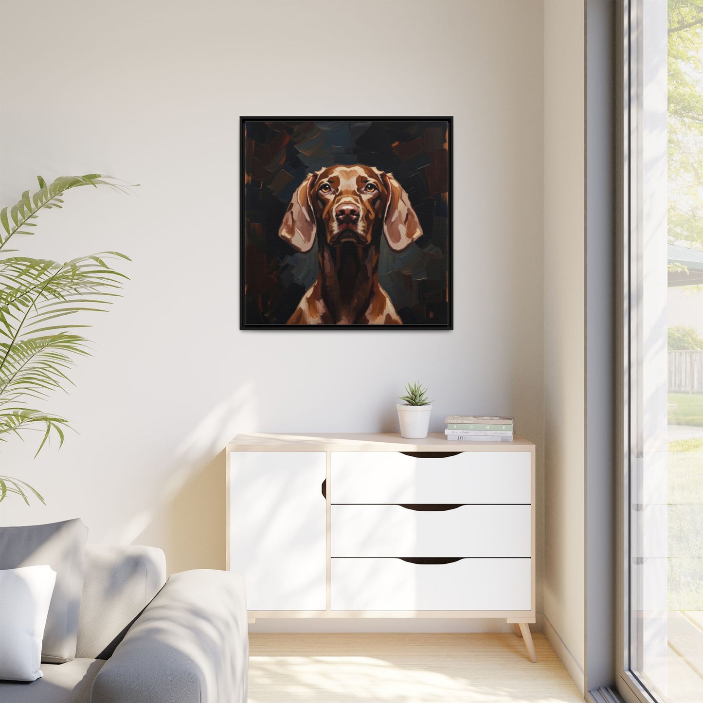 Framed Matte Canvas Dog Portrait – Brown Vizsla Wall Art