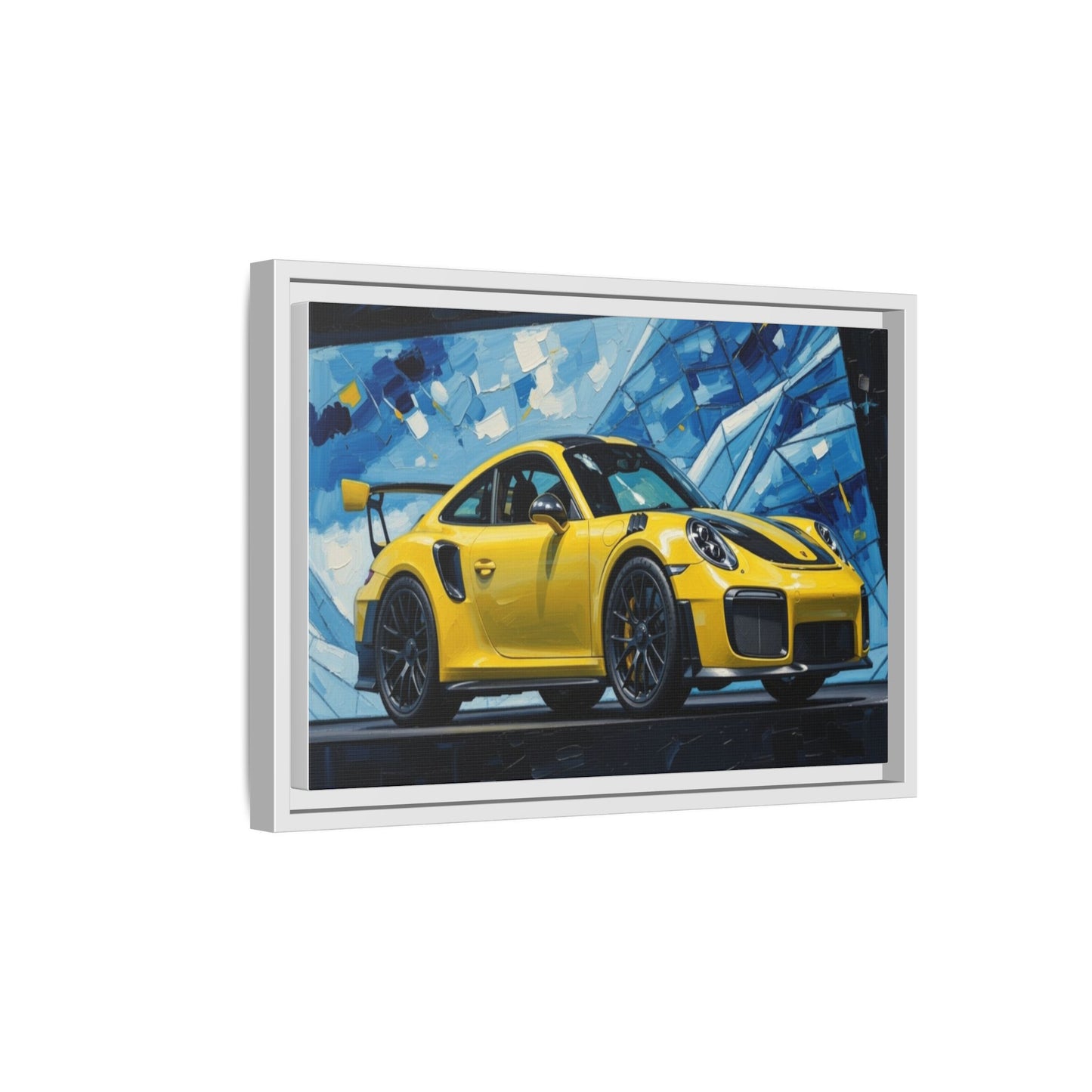 Yellow Porsche Sports Car Matte Framed Canvas – Modern Automotive Wall Art