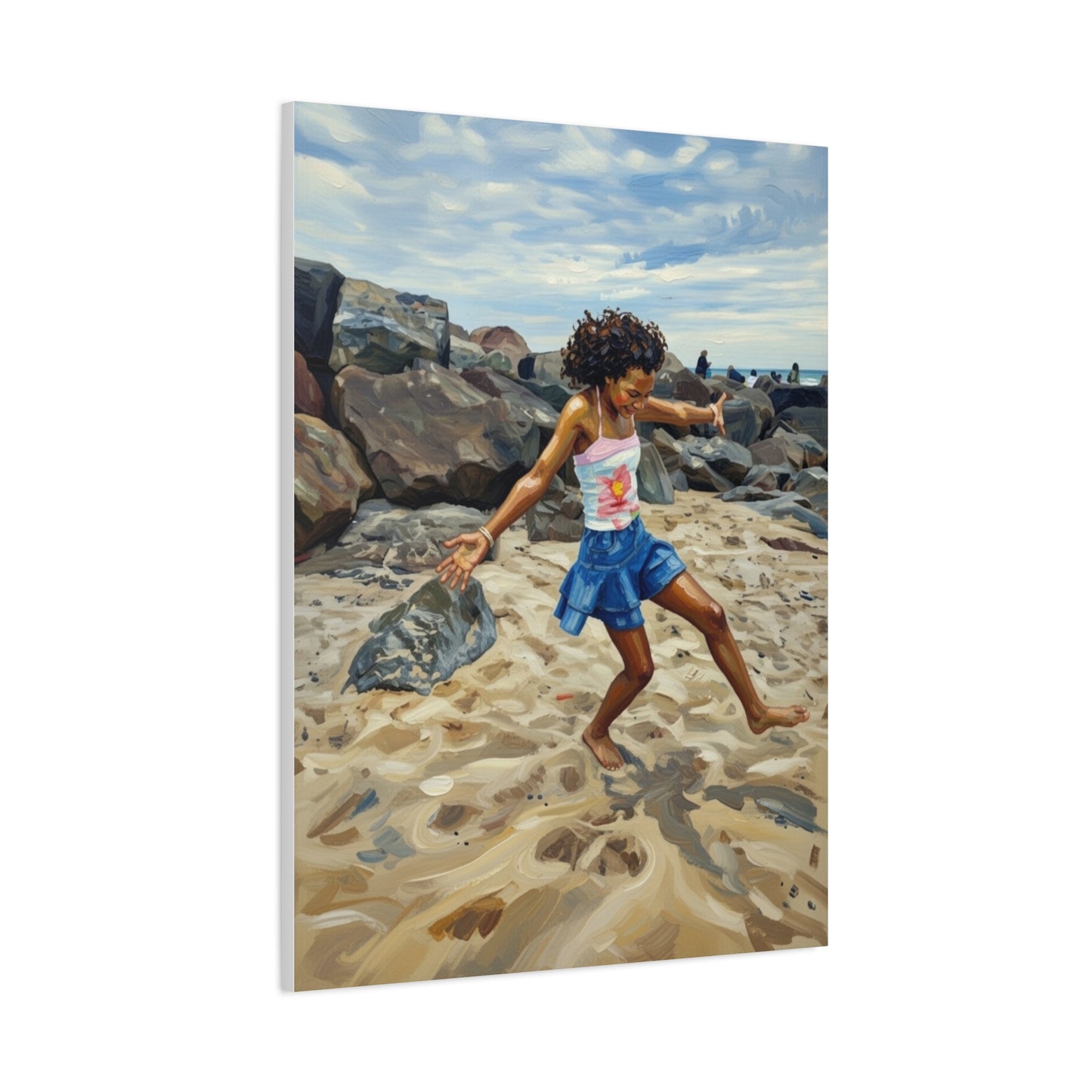 Beach Joy Canvas Print — Child Playing on Sand Stretched Matte Wall Art