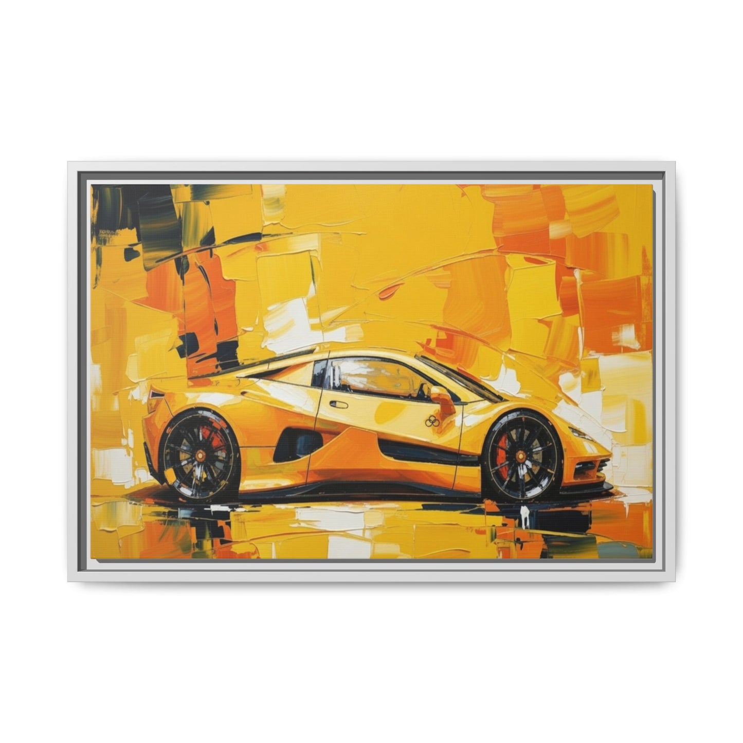 Yellow Sports Car Abstract Matte Canvas Framed Print