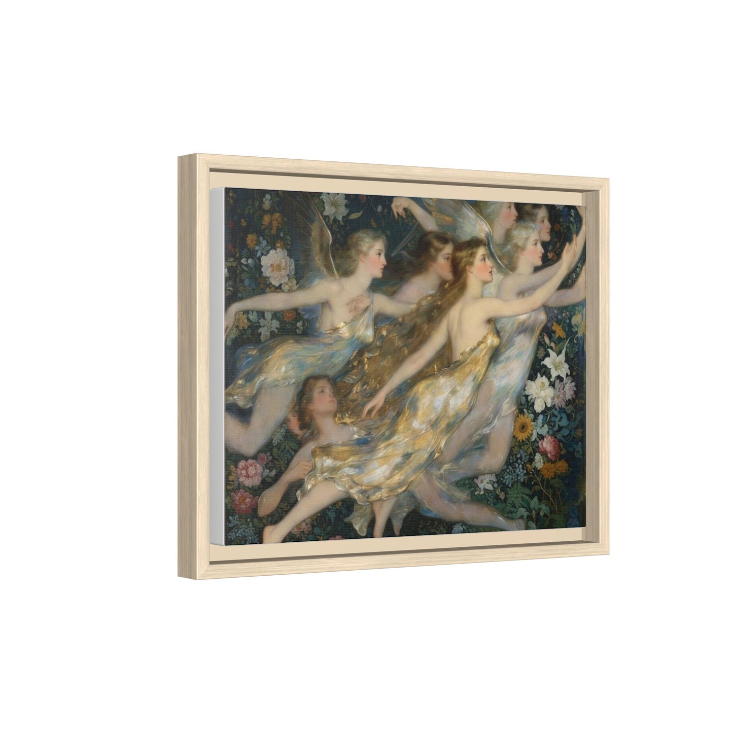 Framed Matte Canvas Wall Art — Vintage Fairies & Floral Painting