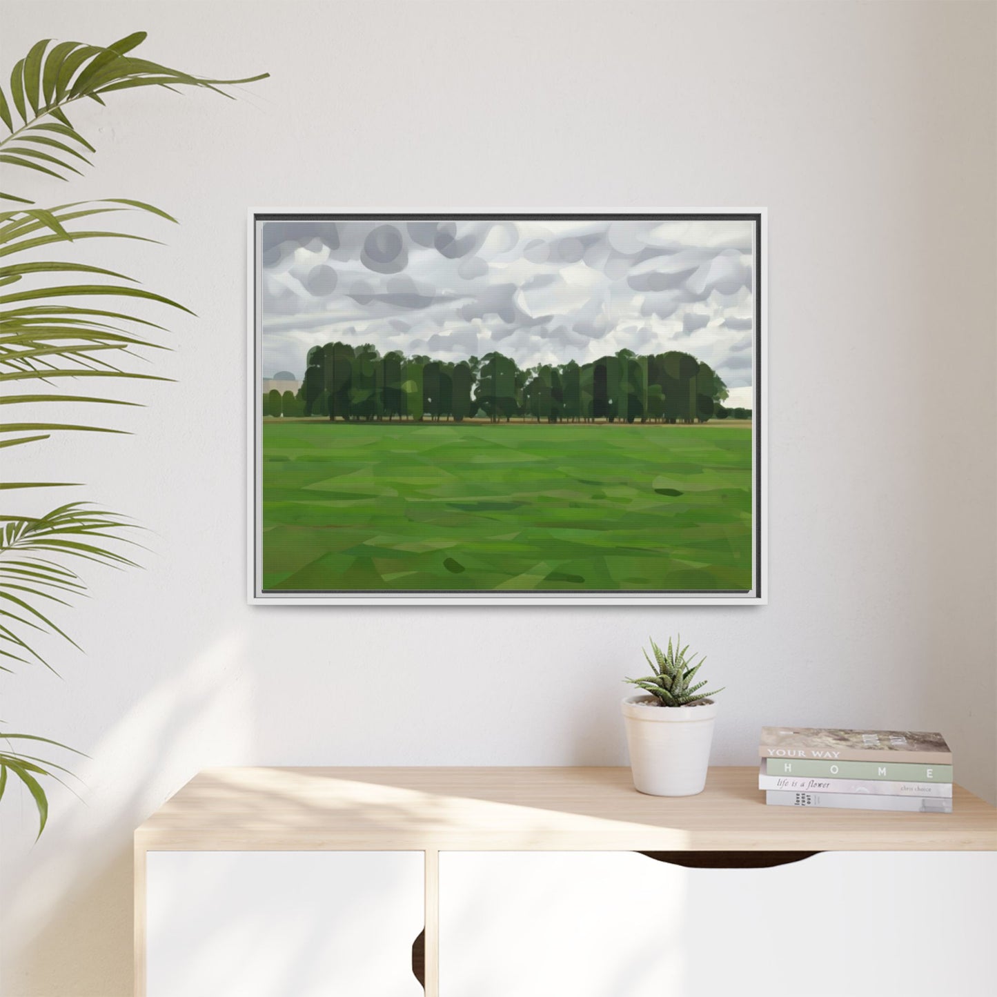 Framed Matte Canvas Print — Minimalist Green Landscape Art
