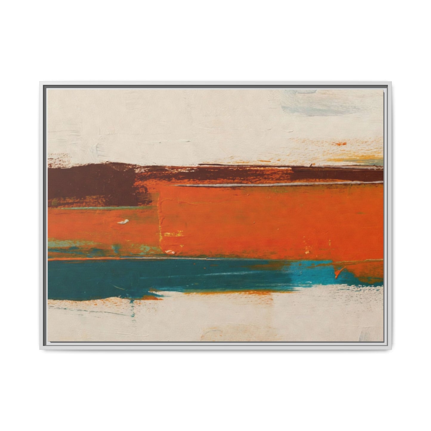 Abstract Horizon Matte Canvas Framed Print — Modern Orange Teal Wall Art