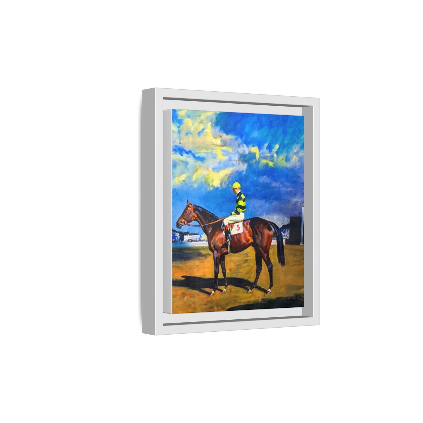 Framed Matte Canvas — Jockey on Racehorse Vintage Equestrian Wall Art