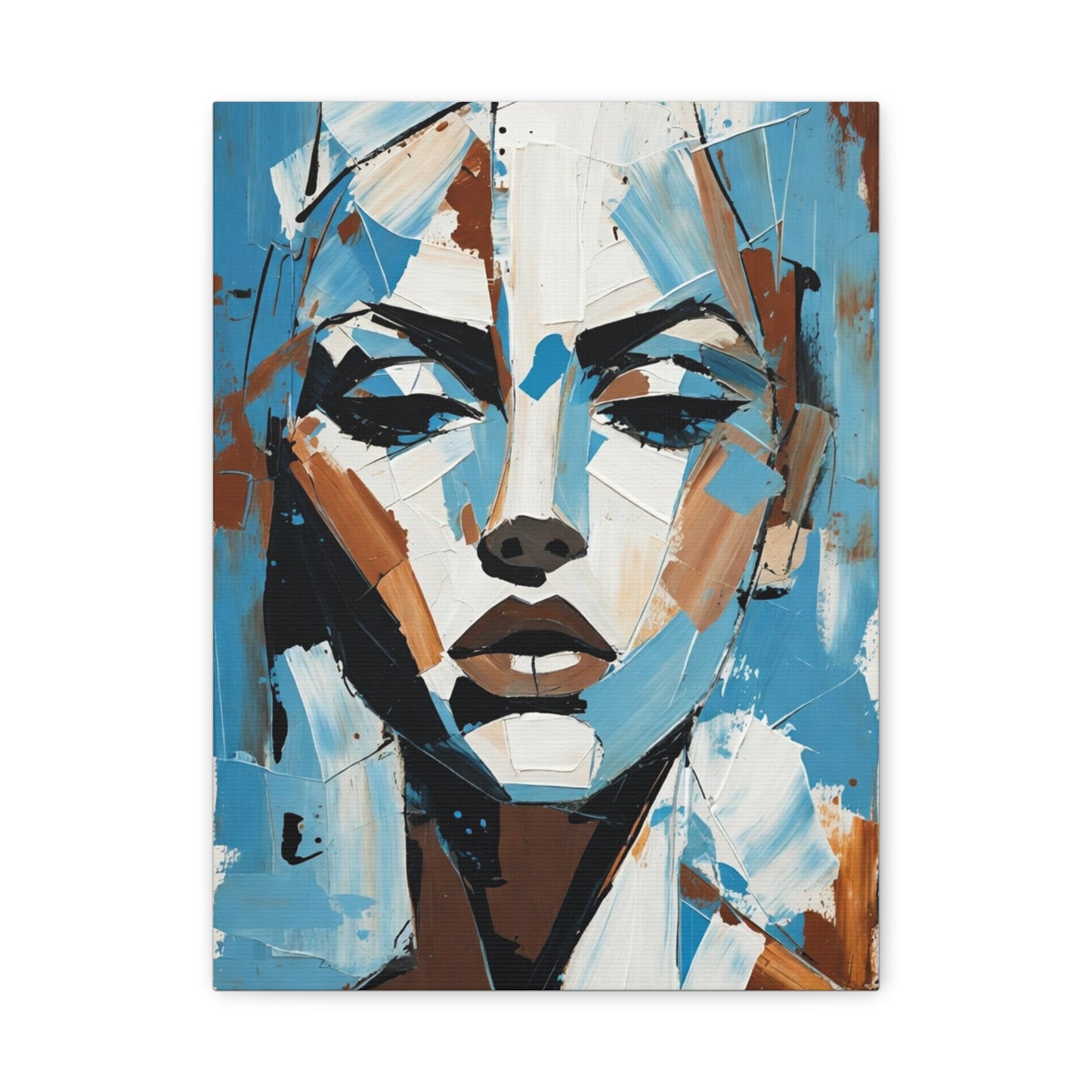Abstract Blue Portrait Canvas Print — Modern Stretched Matte Wall Art