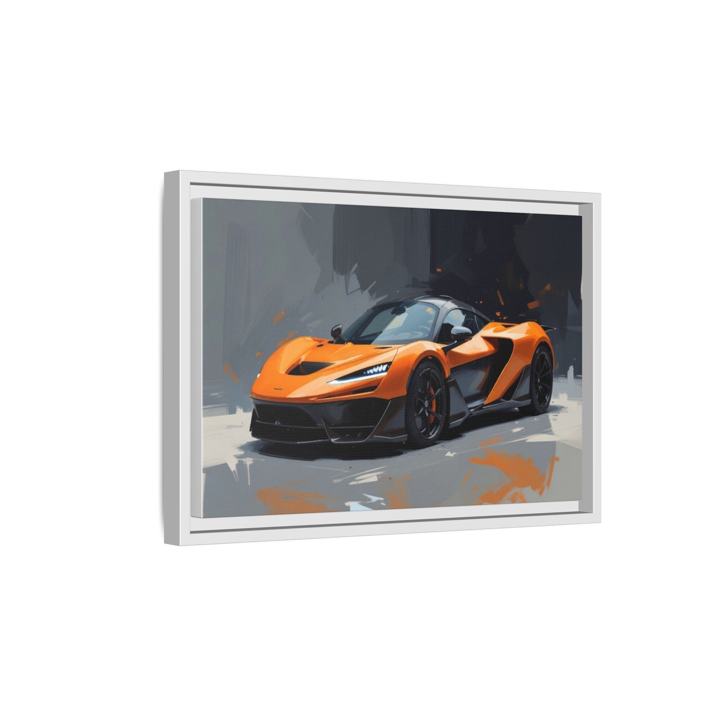 Framed Matte Canvas — Orange Sports Car Print