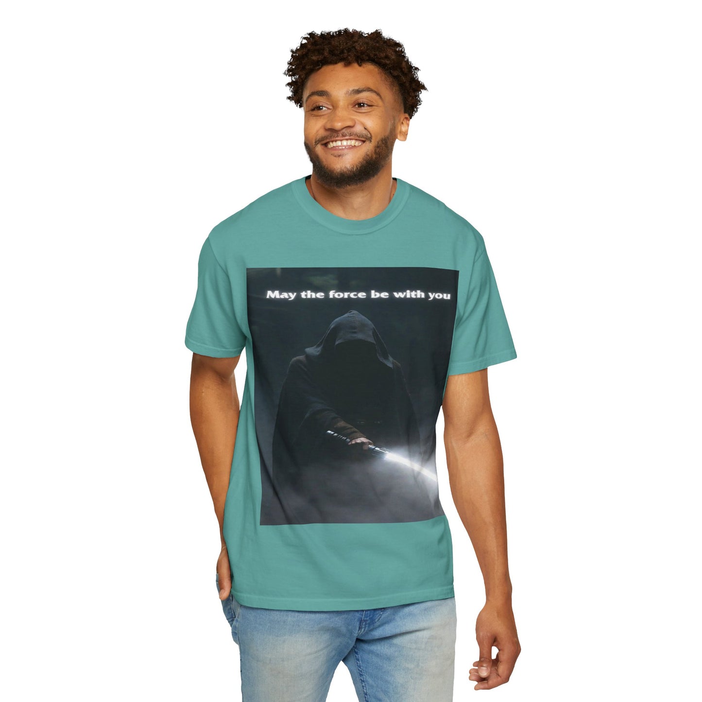 May the Force Be With You T-Shirt — Dark Hooded Lightsaber Graphic Tee