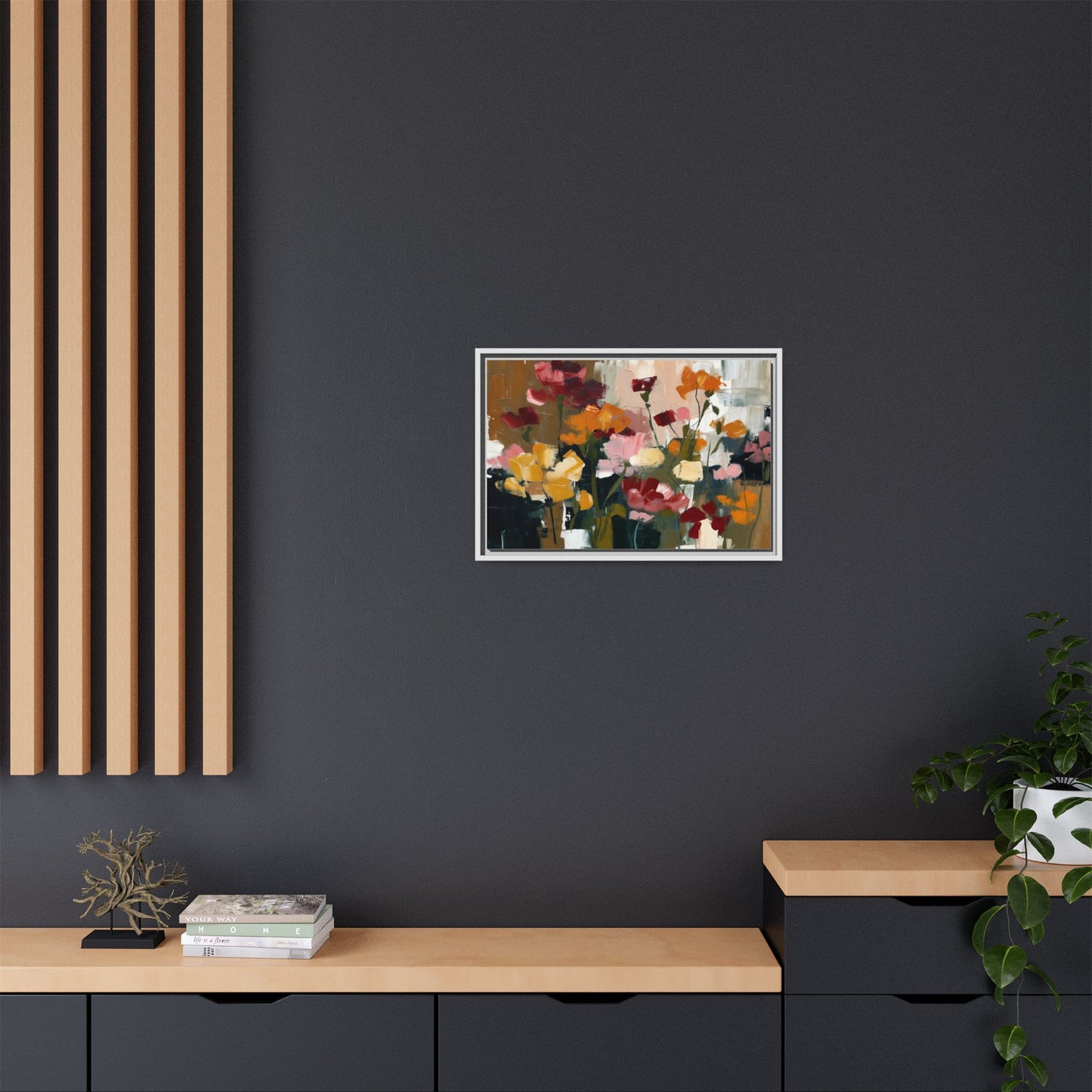 Framed Matte Canvas Floral Abstract Wall Art