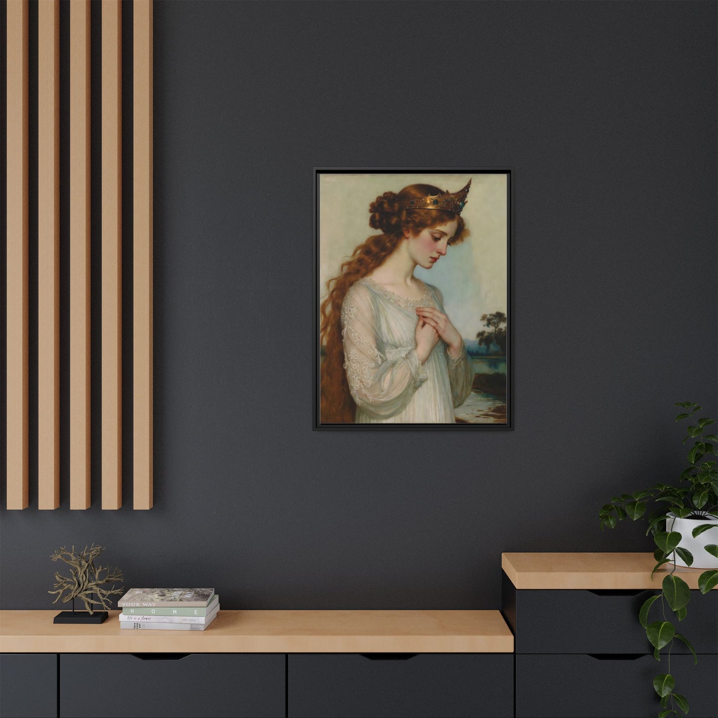 Framed Matte Canvas Print — Vintage Pre-Raphaelite Princess Portrait