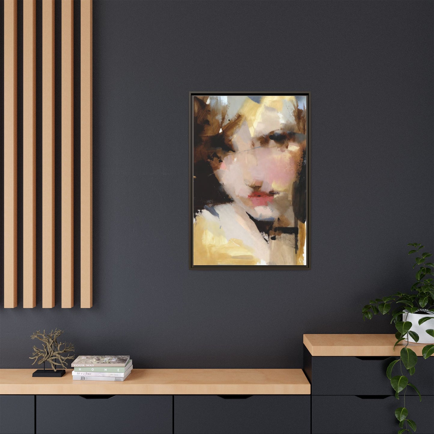 Abstract Portrait Matte Canvas Framed Print — Modern Feminine Wall Art