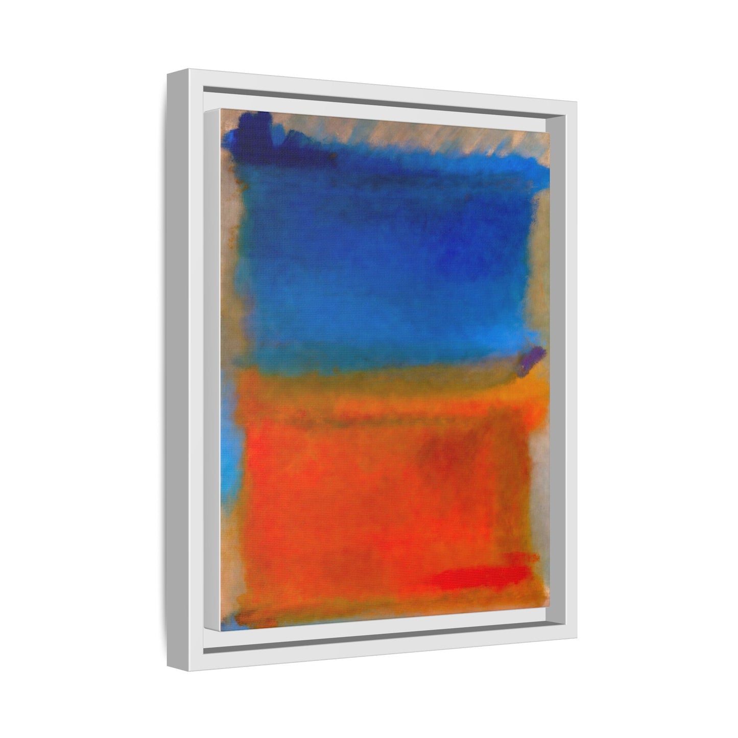 Abstract Color Block Matte Canvas Framed Wall Art — Blue & Orange Modern Painting