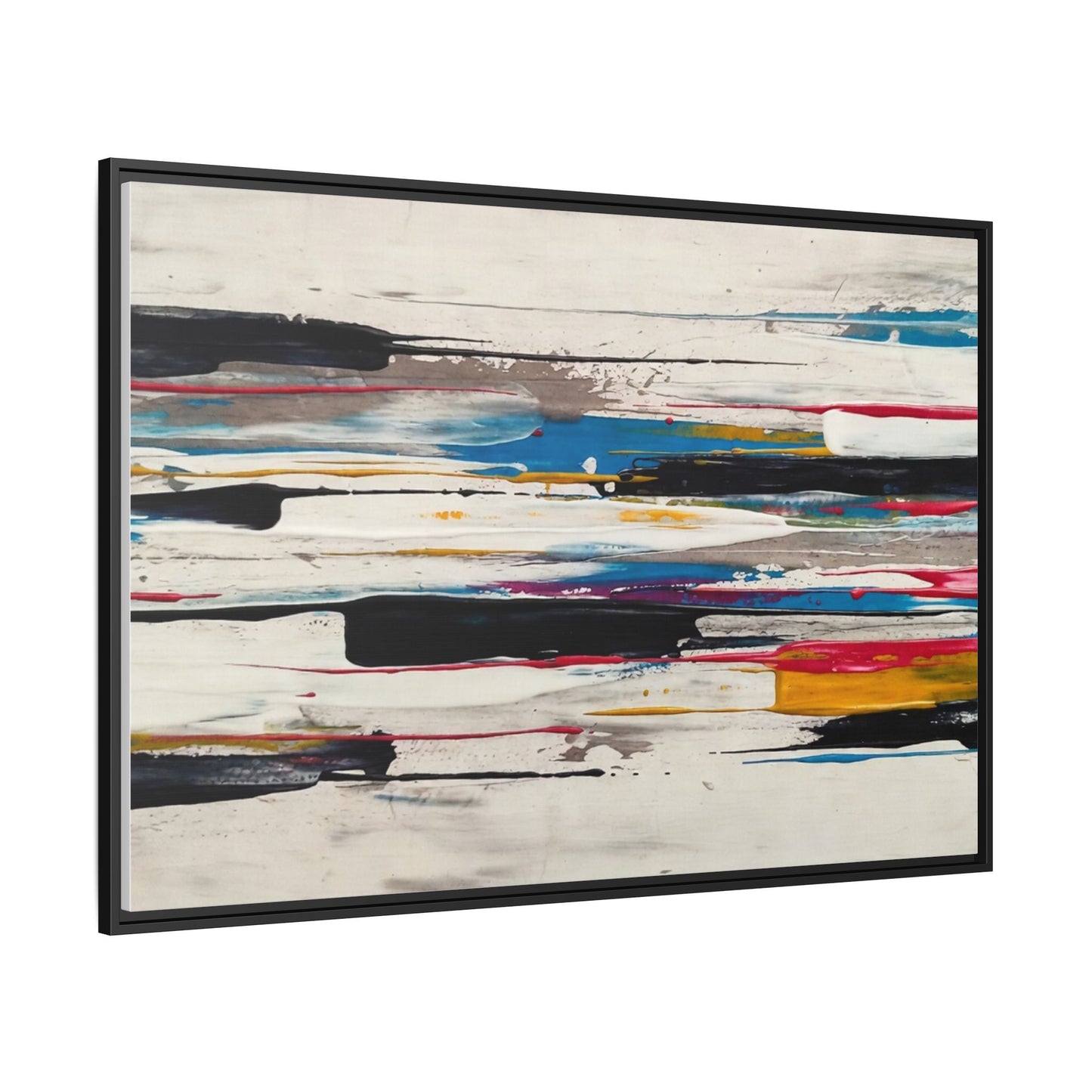 Abstract Multi-Color Framed Canvas Wall Art — Modern Horizontal Brushstroke Print