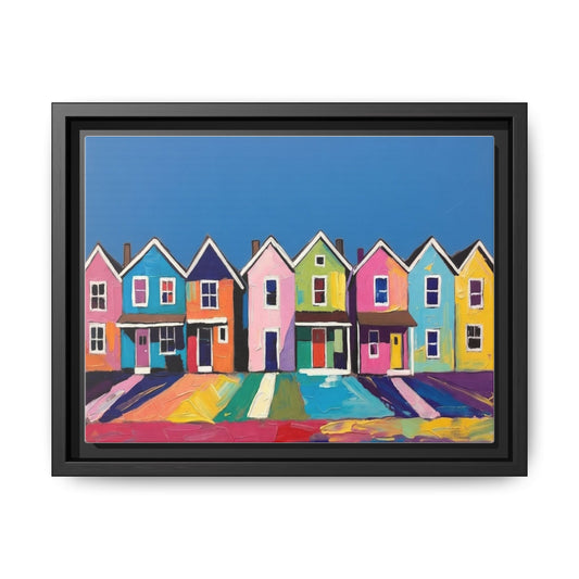 Colorful Beach Houses Matte Canvas Framed Wall Art