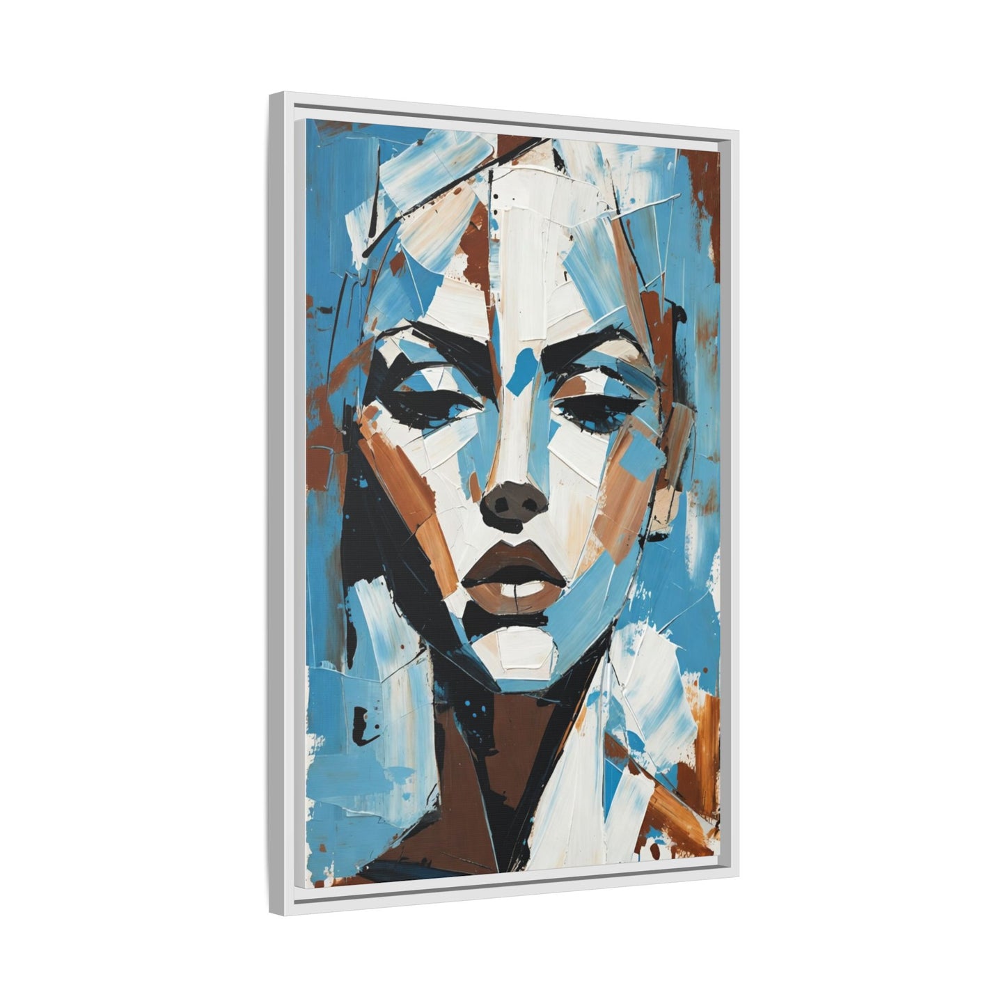 Abstract Blue Face Matte Canvas Wall Art — Framed Modern Portrait Print