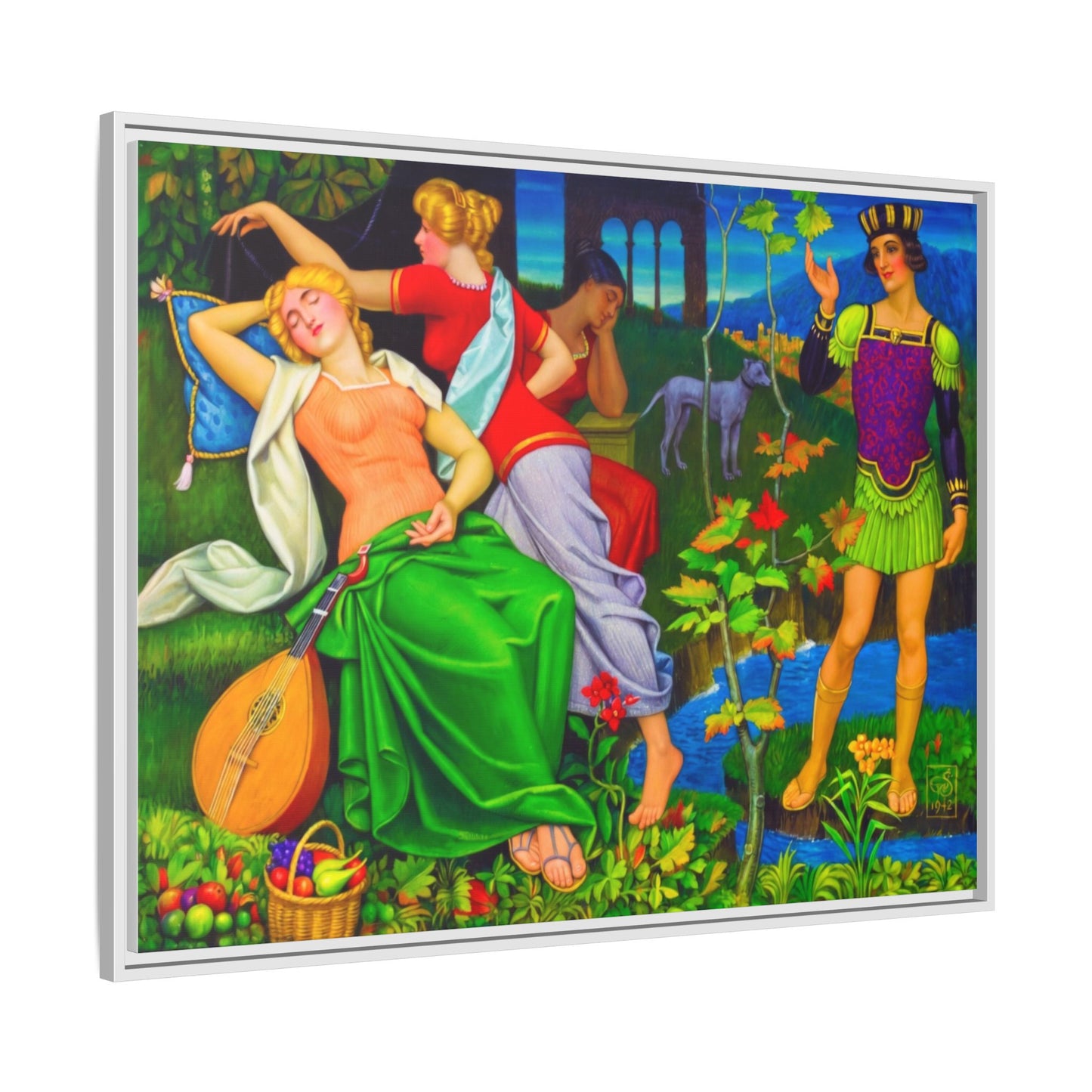 Framed Matte Canvas Art — Colorful Mythic Garden Scene