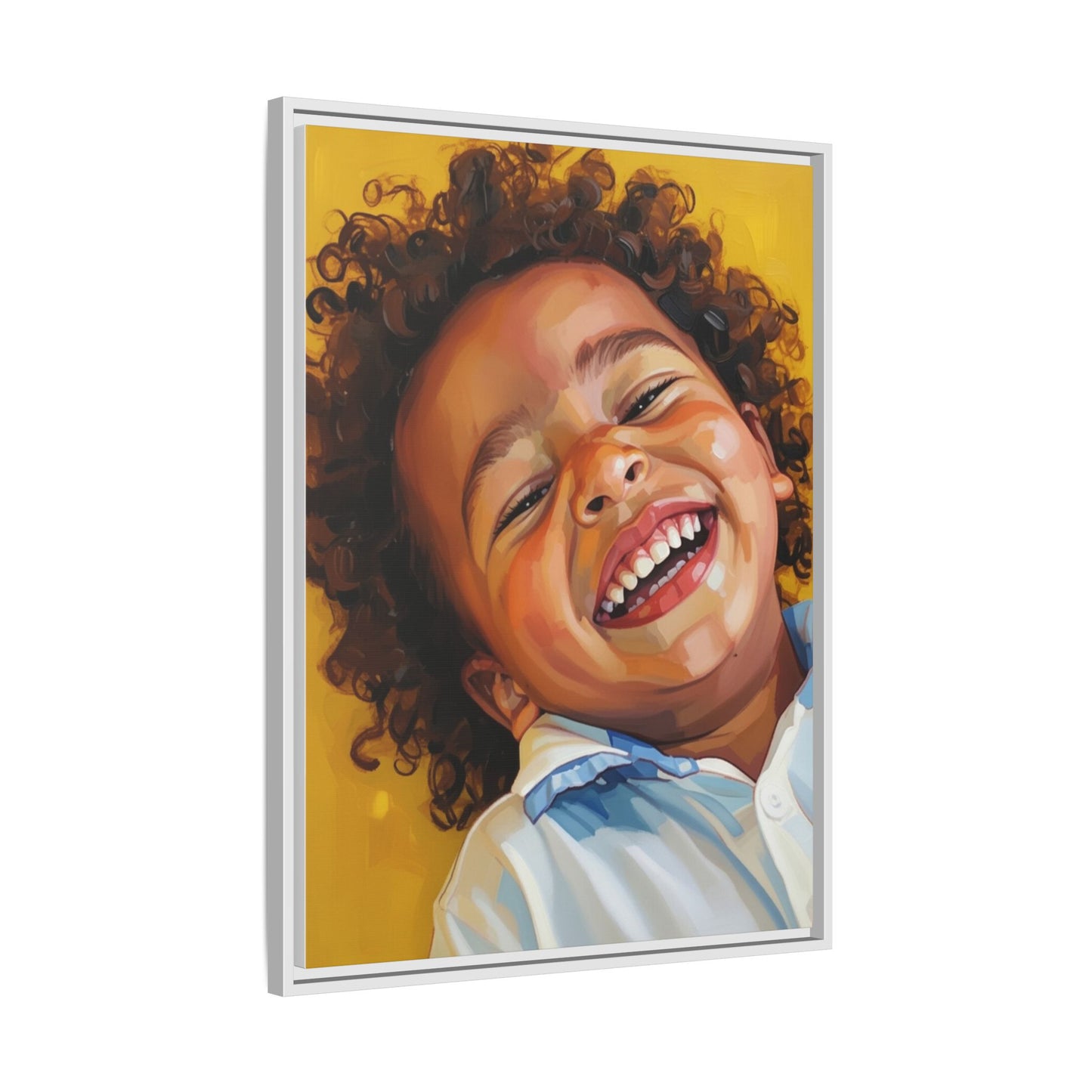Framed Matte Canvas Print – Joyful Child Portrait, Colorful Nursery Wall Art