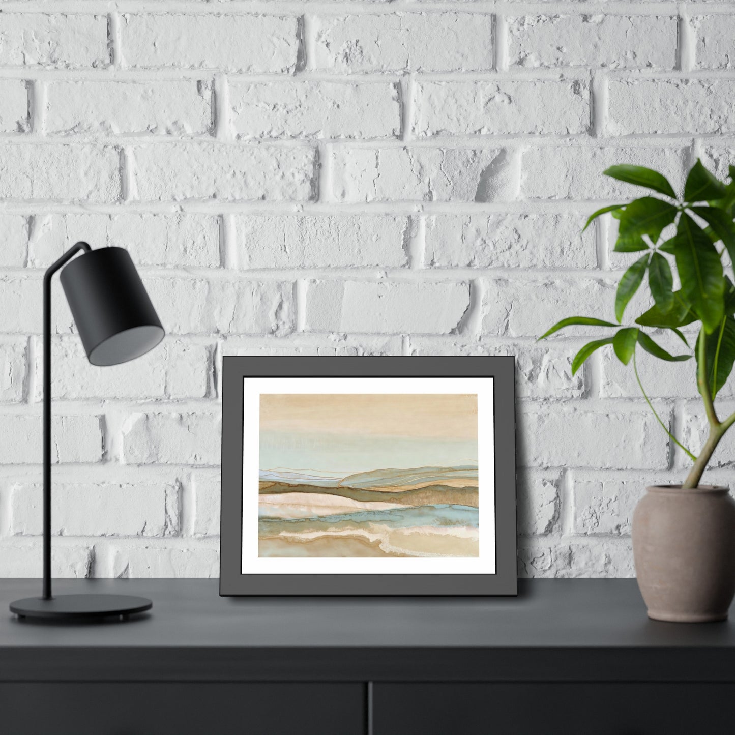 Framed Abstract Landscape Poster — Coastal Watercolor Wall Art