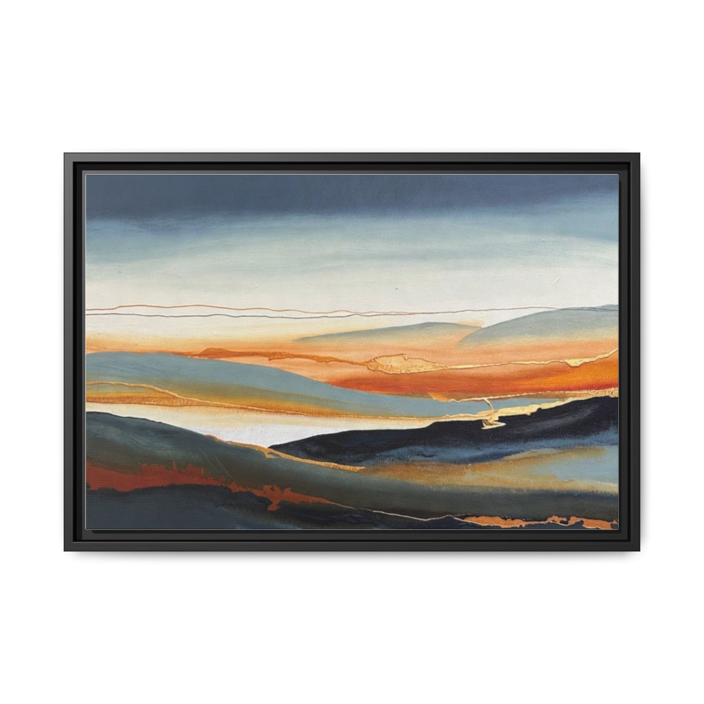 Framed Matte Canvas: Abstract Coastal Sunset Landscape Wall Art
