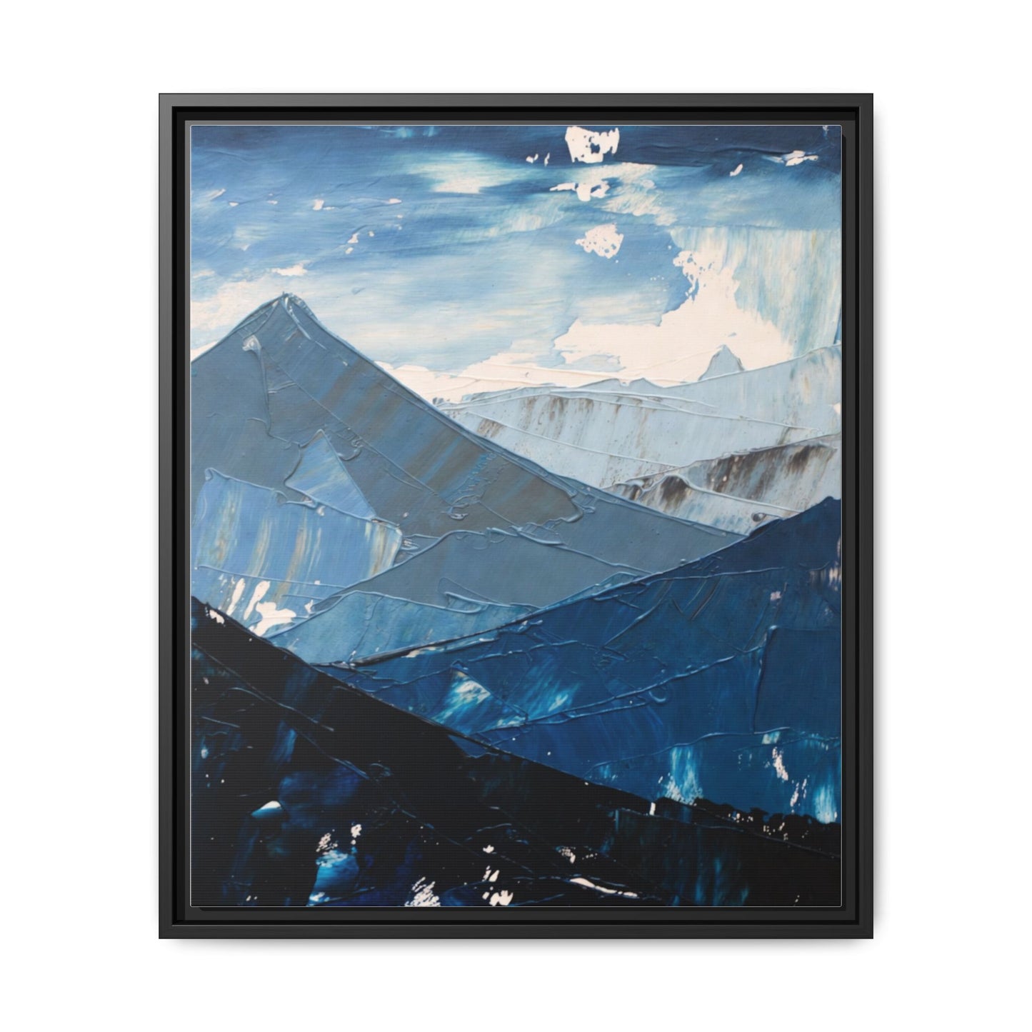 Blue Mountain Landscape Matte Canvas Framed | Abstract Mountain Wall Art