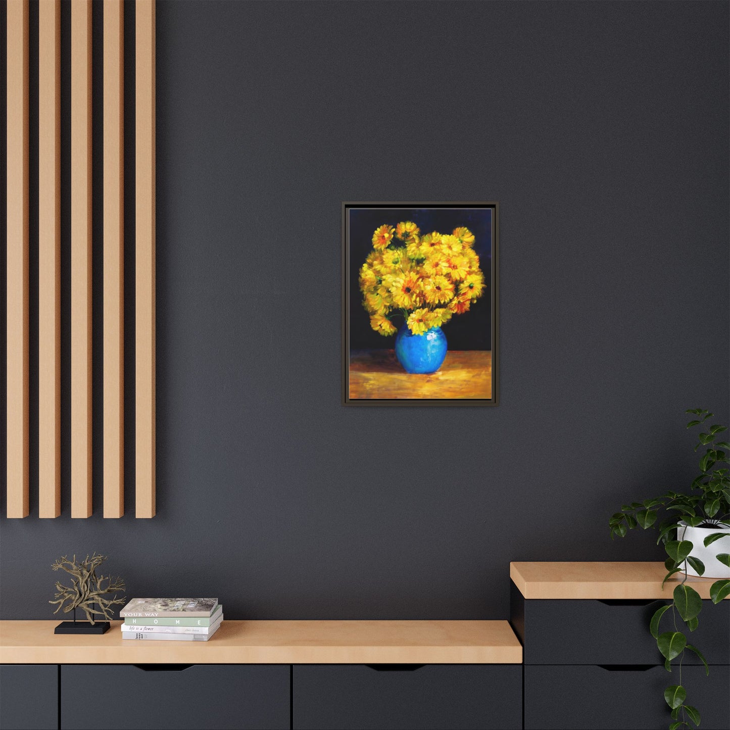 Yellow Daisy Bouquet Matte Canvas Framed Wall Art