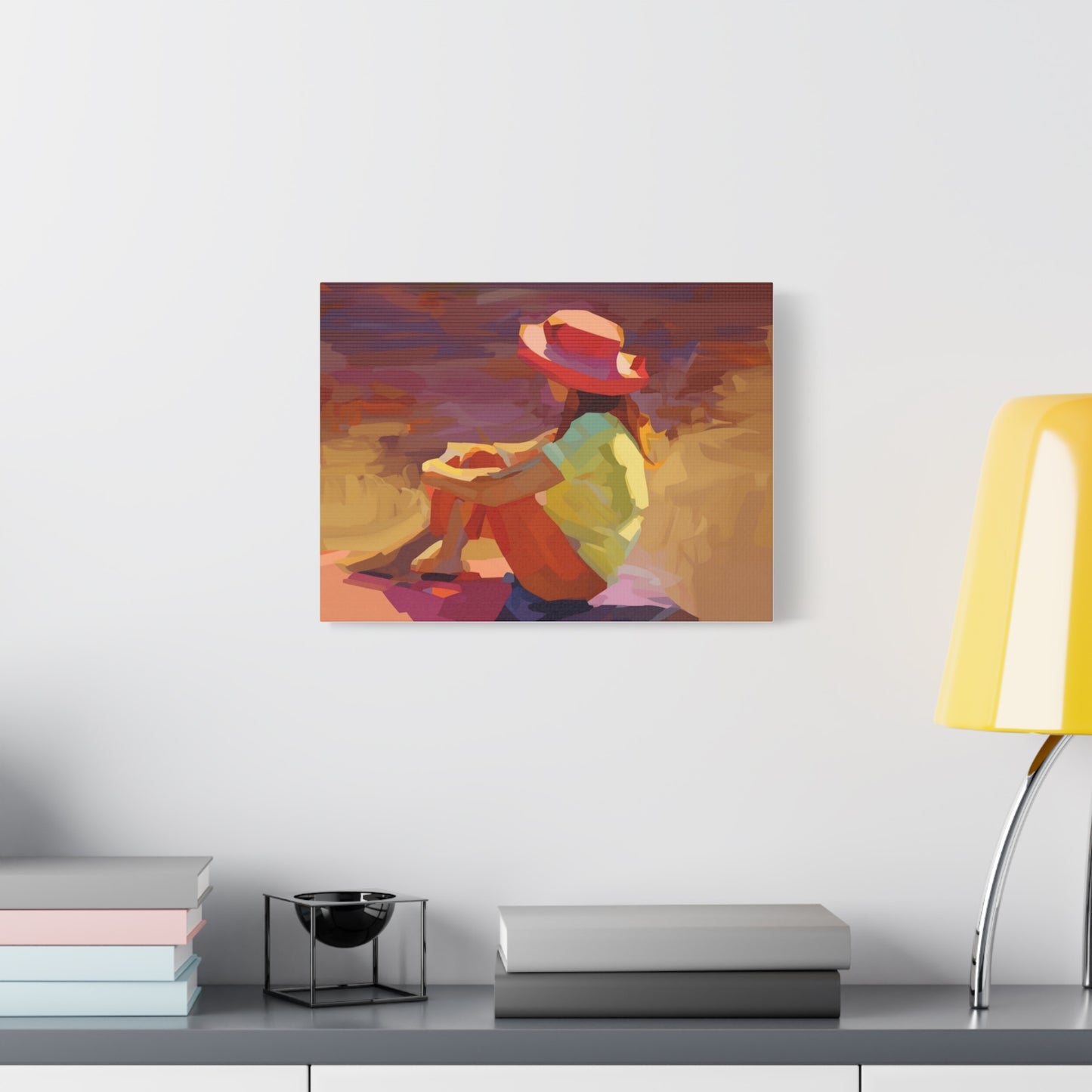 Sunset Daydream Canvas Art — Girl in Hat Matte Stretched Wall Art
