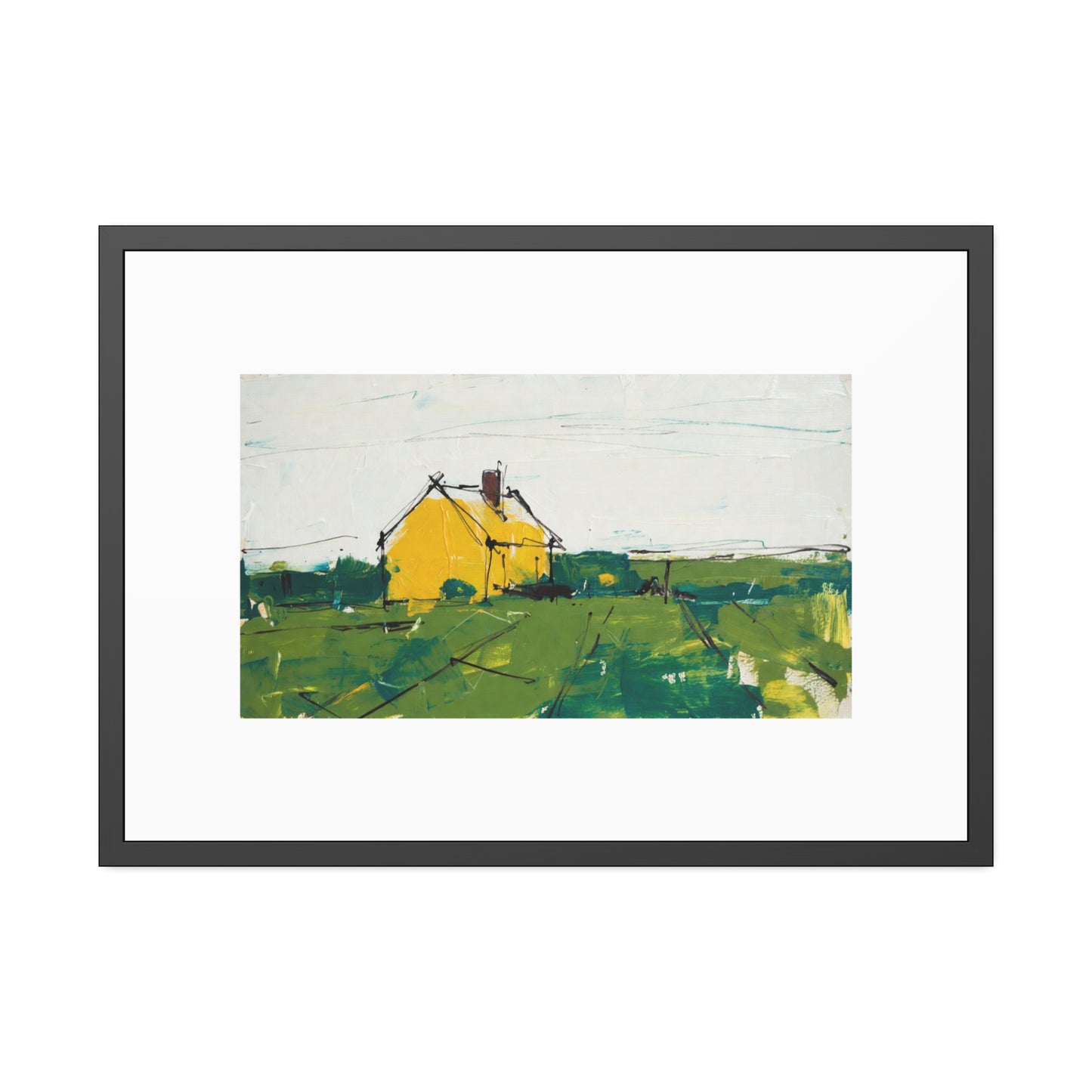 Framed Poster — Yellow Country House Landscape Art Print