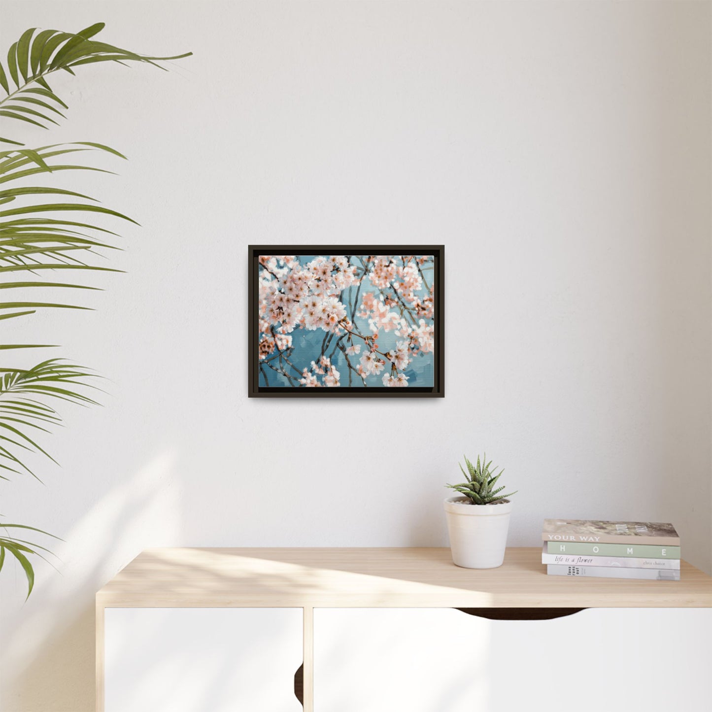 Framed Cherry Blossom Matte Canvas Print — Soft Pink Floral Wall Art