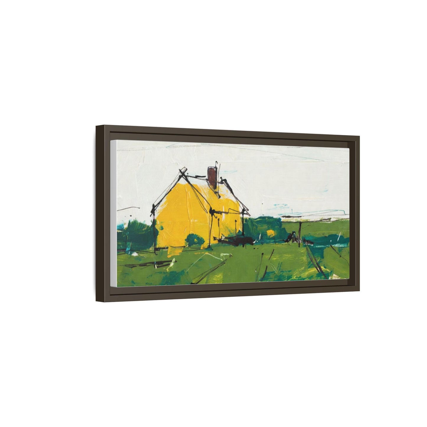 Yellow Cottage Landscape Framed Canvas Print