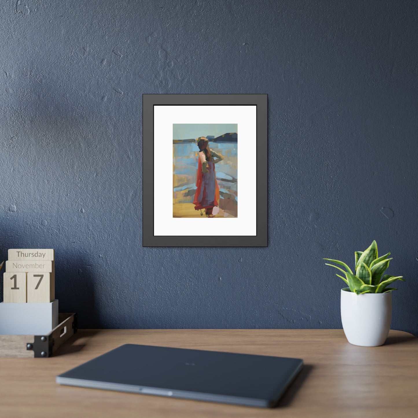 Framed Art Print — Woman at the Shore Impressionist Poster