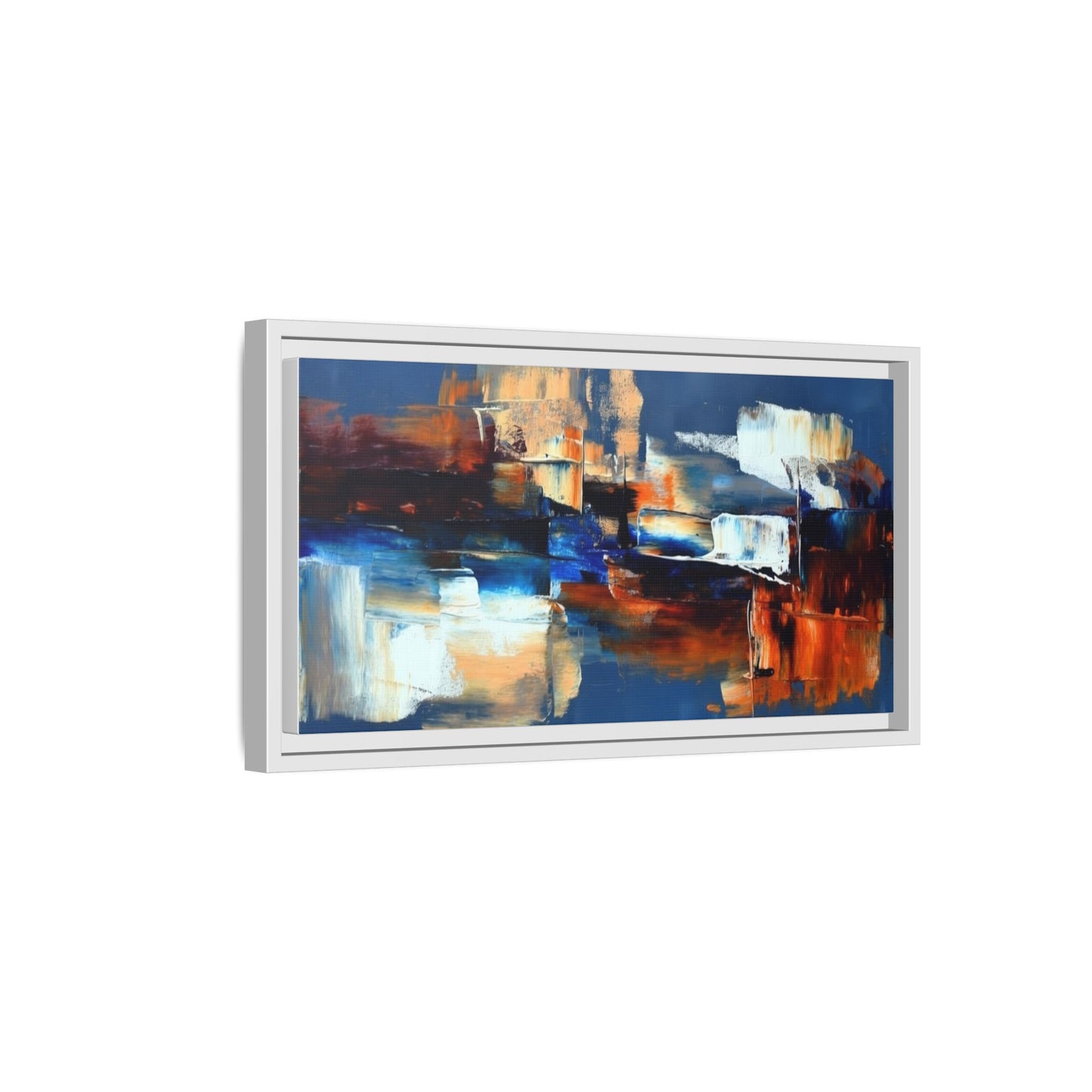 Abstract Blue & Rust Framed Canvas Art — Modern Matte Wall Painting