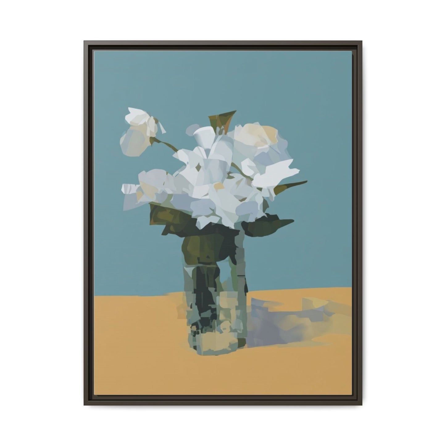 Framed Floral Still Life Canvas Art — Modern White Bouquet Wall Art