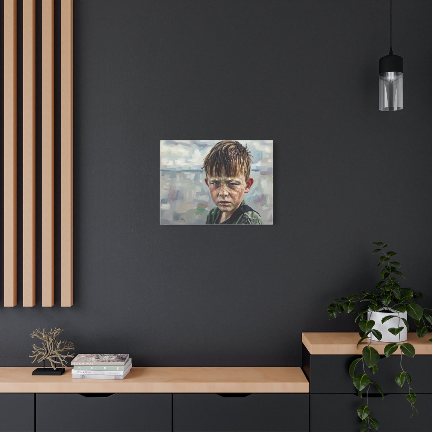 Melancholic Boy Portrait Canvas Print — Matte Stretched Wall Art