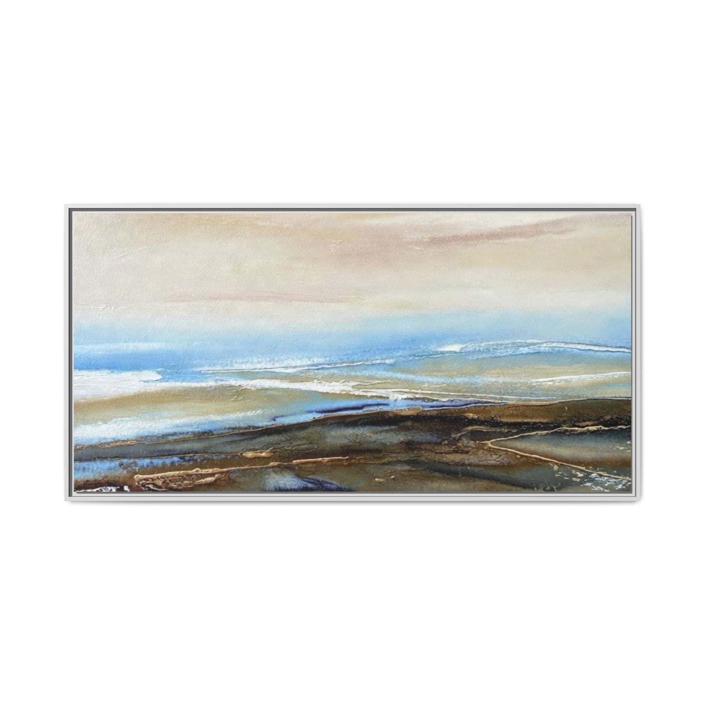 Framed Abstract Seascape Matte Canvas — Coastal Blue & Earth Tone Wall Art