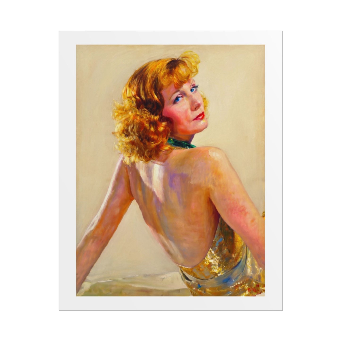 Vintage Pin-Up Art Poster - Glamorous Back-View Portrait Rolled Art Print