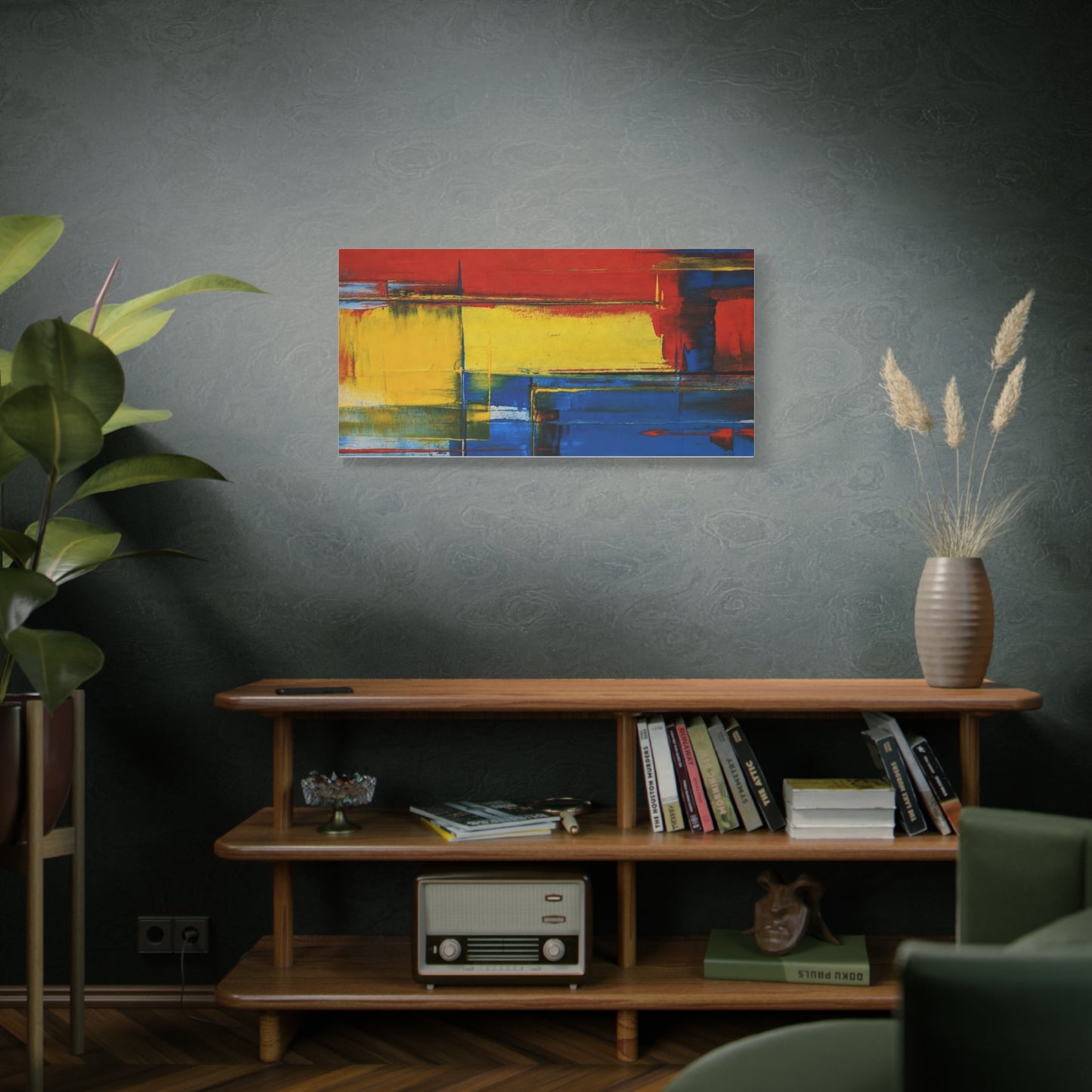 Abstract Color Block Matte Canvas Wall Art — Red, Yellow & Blue Stretched Canvas