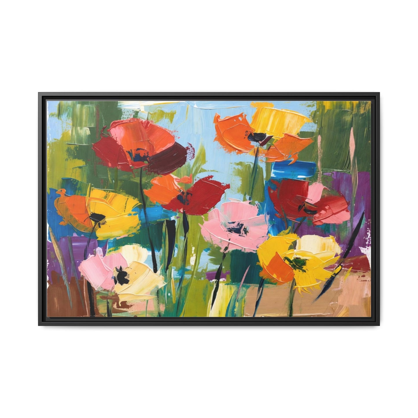 Framed Floral Canvas Print — Colorful Abstract Poppy Artwork
