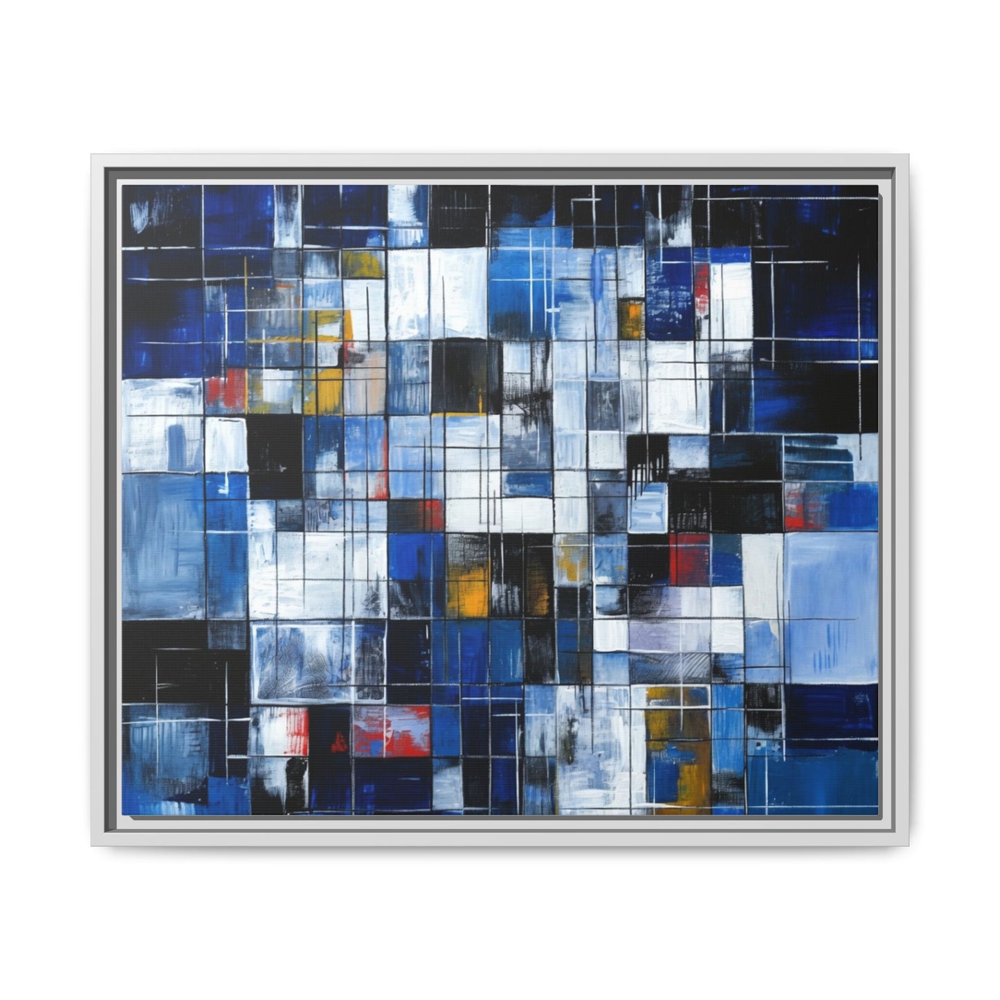 Abstract Blue Grid Matte Canvas Framed Art Print