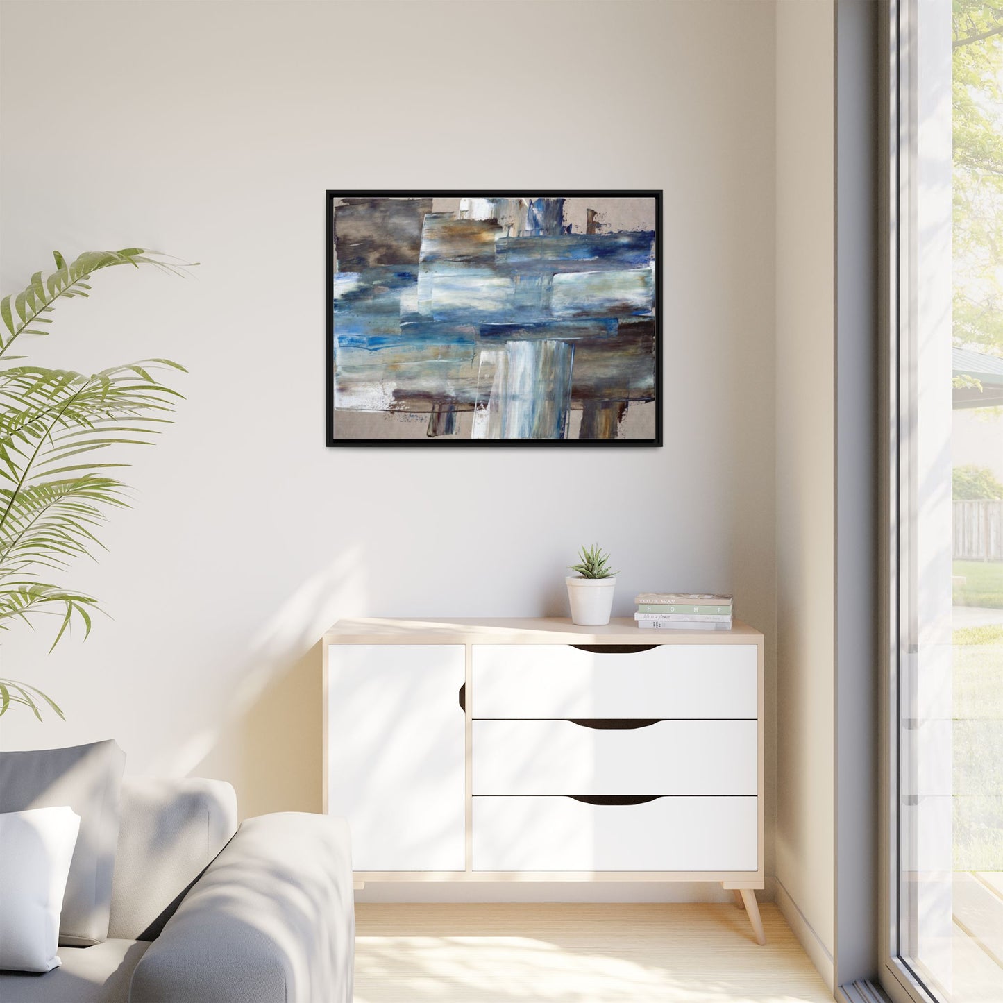 Abstract Blue Coastal Matte Canvas Framed Wall Art