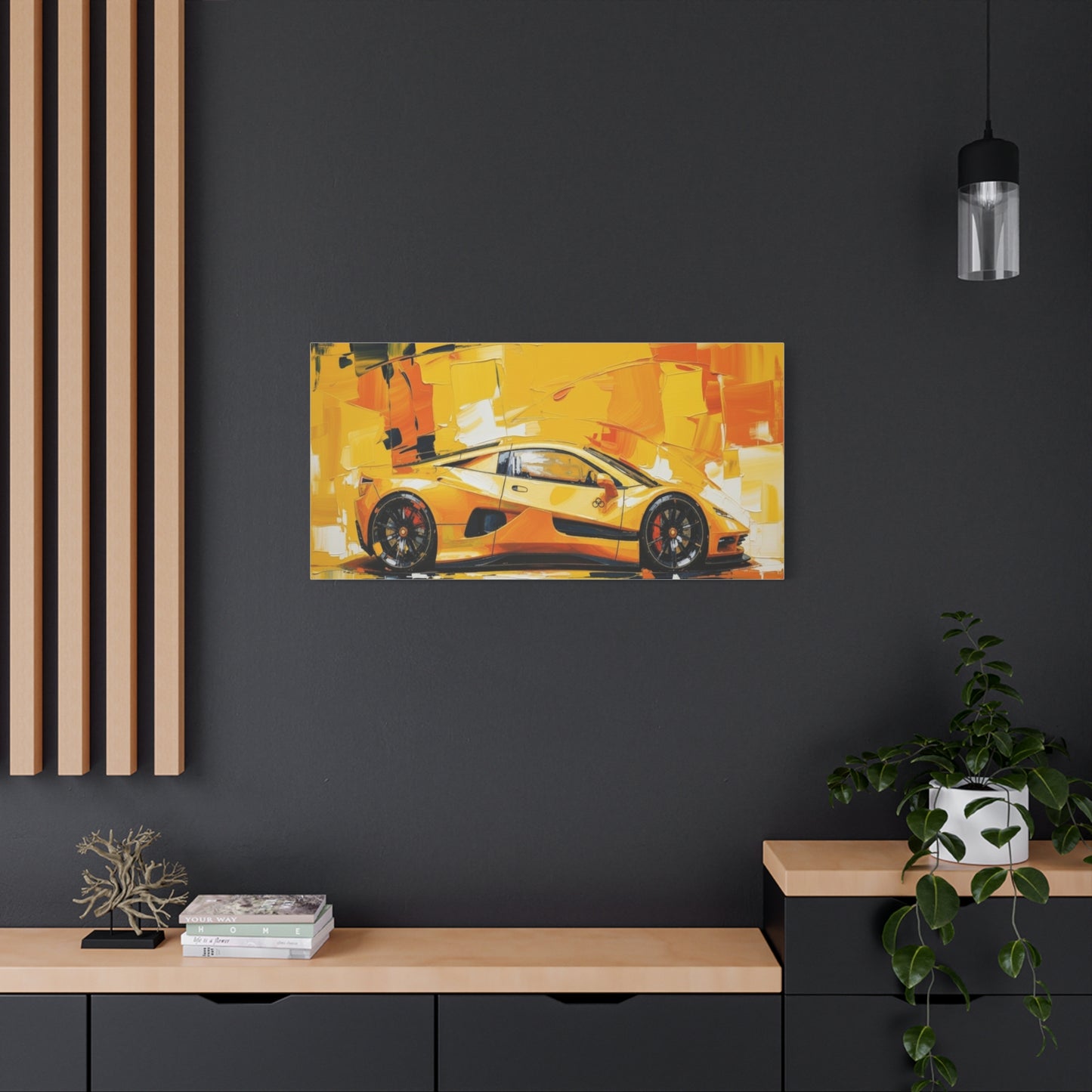 Yellow Sports Car Abstract Canvas Art - Matte Stretched Wall Print